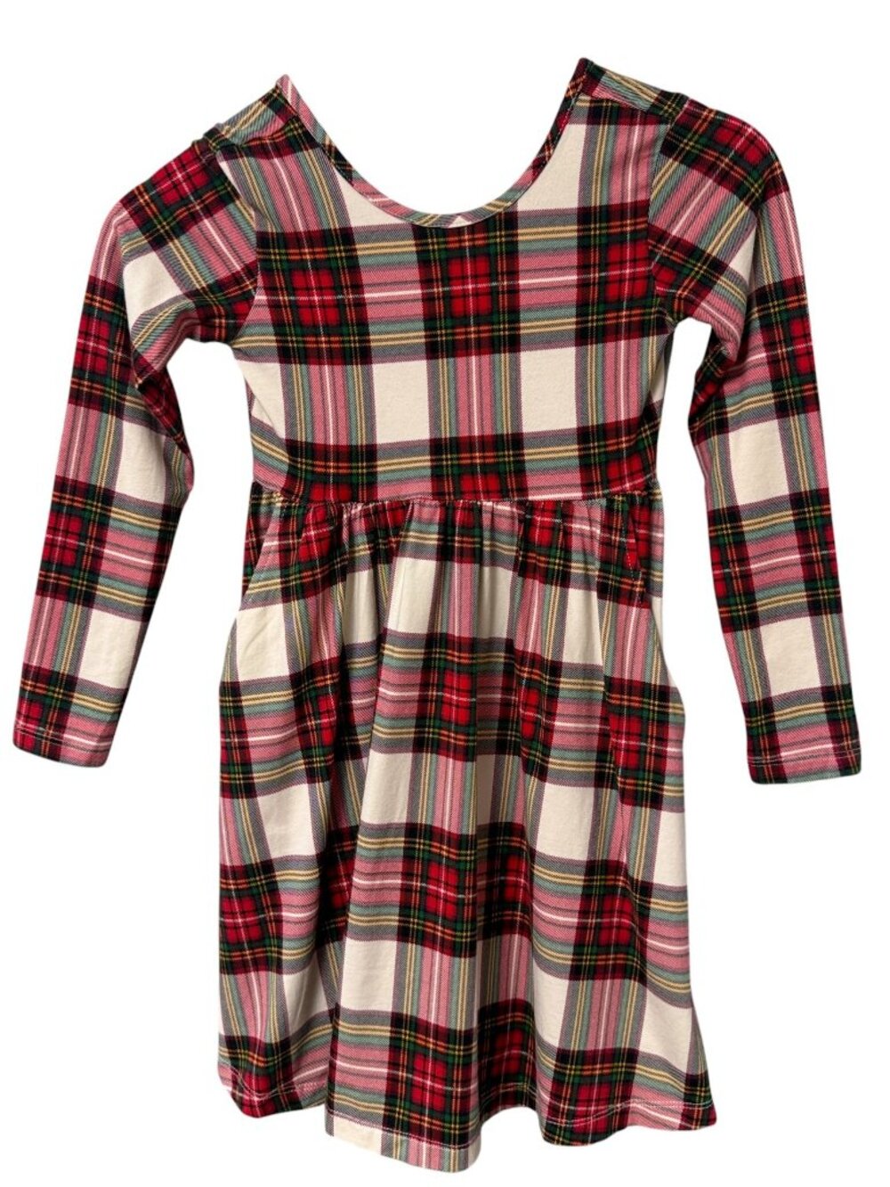 Hanna Andersson Long Sleeve Skater Dress w/ Pockets Girls 6-7 Red Holiday Plaid